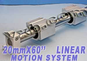 20mm Linear Shaft 60" Long w/2 Slide Units and 2 Shaft Supports