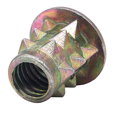 M5 10mm Zinc Alloy Threaded  Spiked Wood Caster Insert Nut with Flanged Round Drive Head