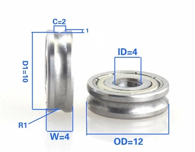 4mm Bore Bearing with 12mm Pulley U Groove Track Roller Bearing 4x12x4mm
