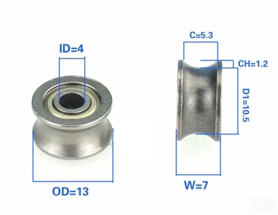 4mm Bore Bearing with 13mm Pulley U Groove Track Roller Bearing 4x13x4mm