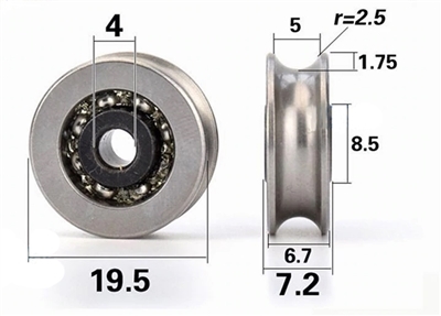 4mm Bore Bearing with 19.5mm Pulley U Groove Track Roller Bearing 4x19.5x6.7mm
