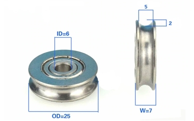 6mm Bore Bearing with 25mm Stainless Steel Pulley U Groove Track Roller Bearing 6x25x7mm