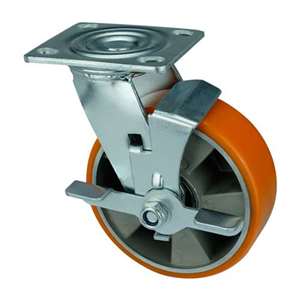 6" Inch Aluminium  and  Polyurethane Caster Wheel 1102 lbs Swivel and Center Brake Top Plate