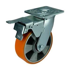 6" Inch Aluminium  and  Polyurethane Caster Wheel 1102 lbs Swivel and Upper Brake Top Plate