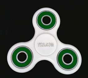 White Fidget Hand Spinner Toy with Center Ceramic Bearing, 3 outer green Bearings