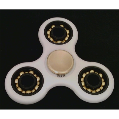 White Fidget Hand Spinner Toy : Center Full Ceramic ZrO2 Bearing : 3 outer Bronze Bearings : Brass caps 42Q